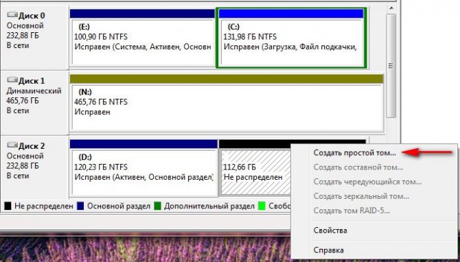 Разбить жесткий диск средствами Windows 7